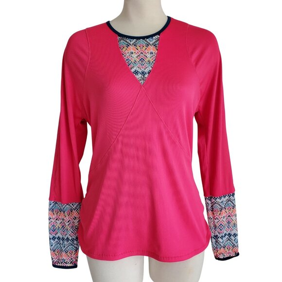LUCKY IN LOVE Pretty in Ink Collection Ink Print Long Sleeve Tennis Top L 12 - Picture 4 of 16